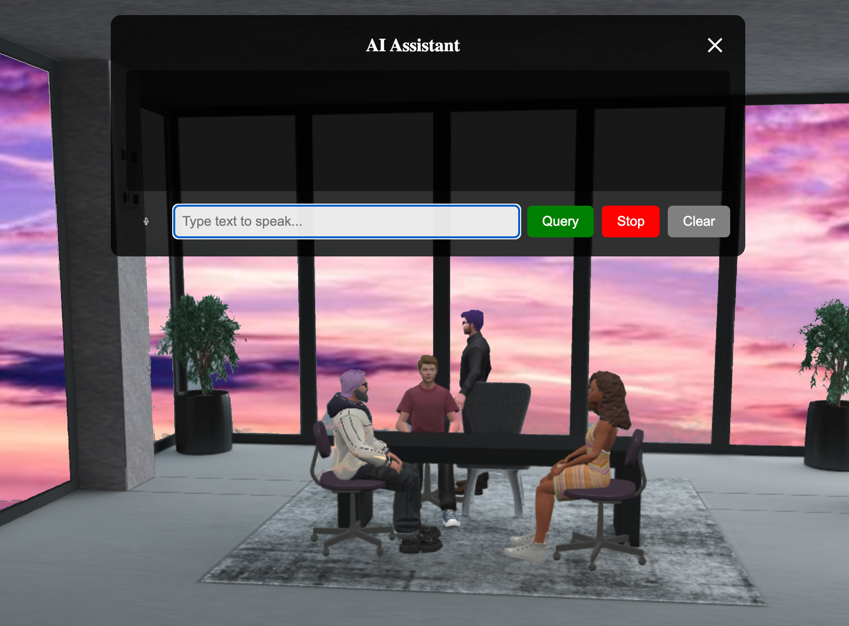 Neurafile AI Assistant interface showing natural language interaction in an immersive AR environment